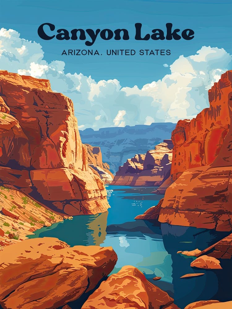 Canyon Lake Arizona Usa Reservoir Travel Art Illustration