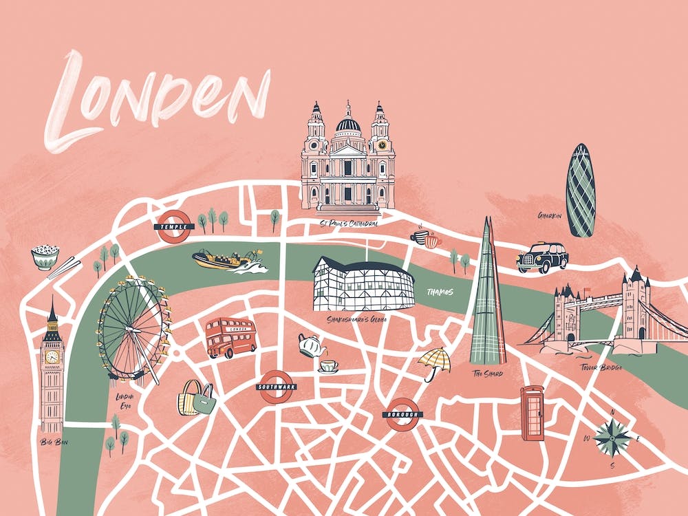 London Highlights Karte Rosa