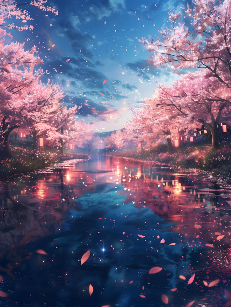 Cherry Blossoms And River