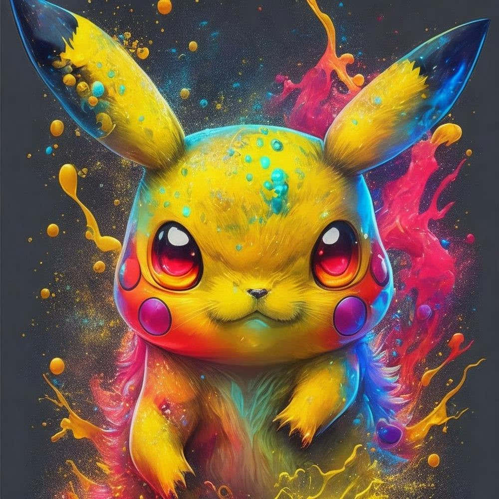 Pikachu, paint splatter