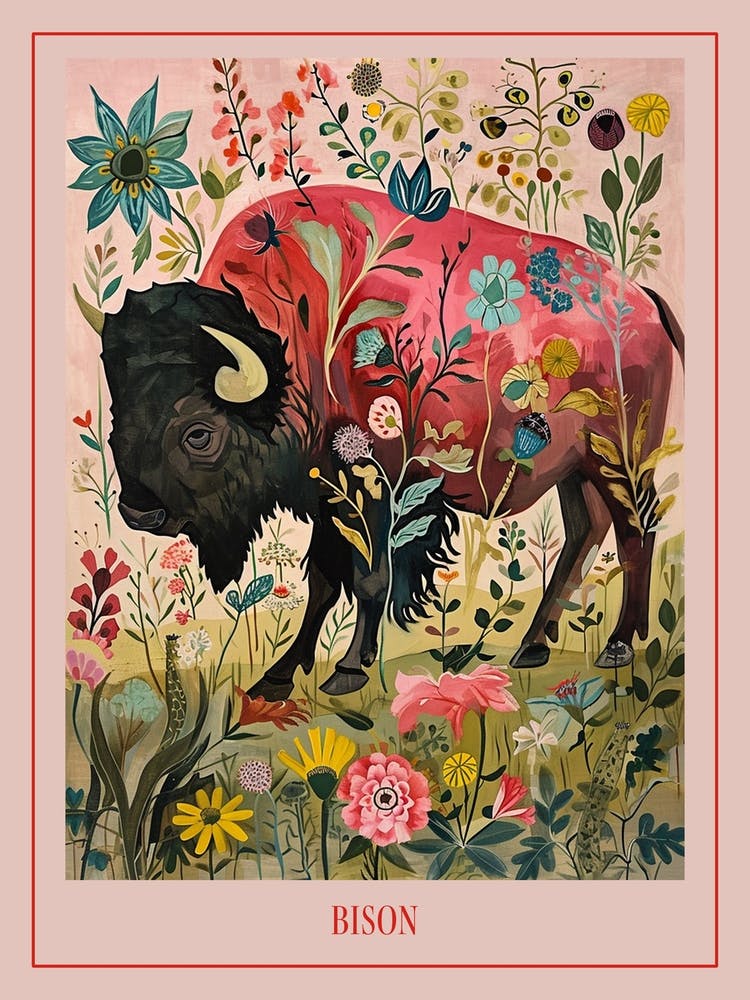 Floral Animal Painting Bison 2 Poster