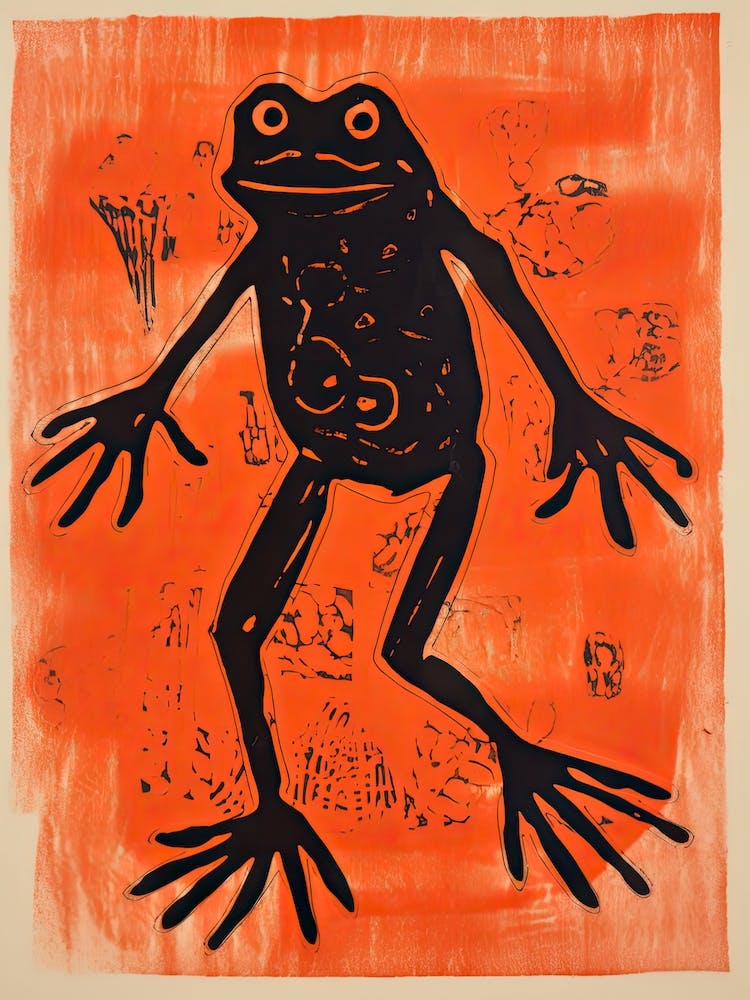 Frog, Woodblock Animal  Drawing 1