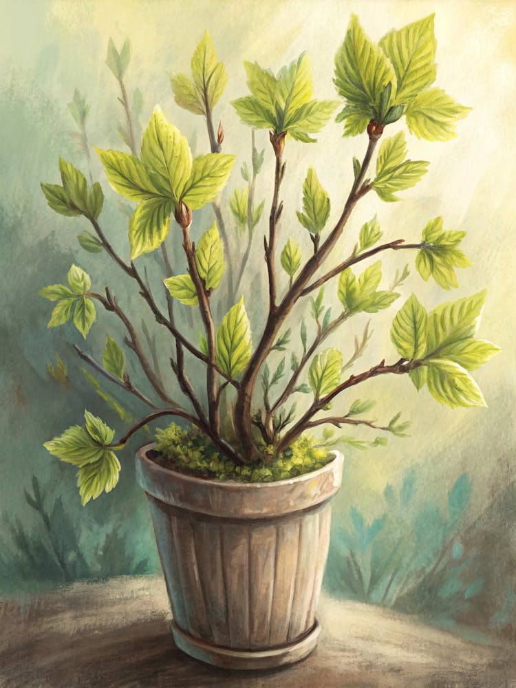 Oil Painting Style Stylized Spring Leaves Bursting