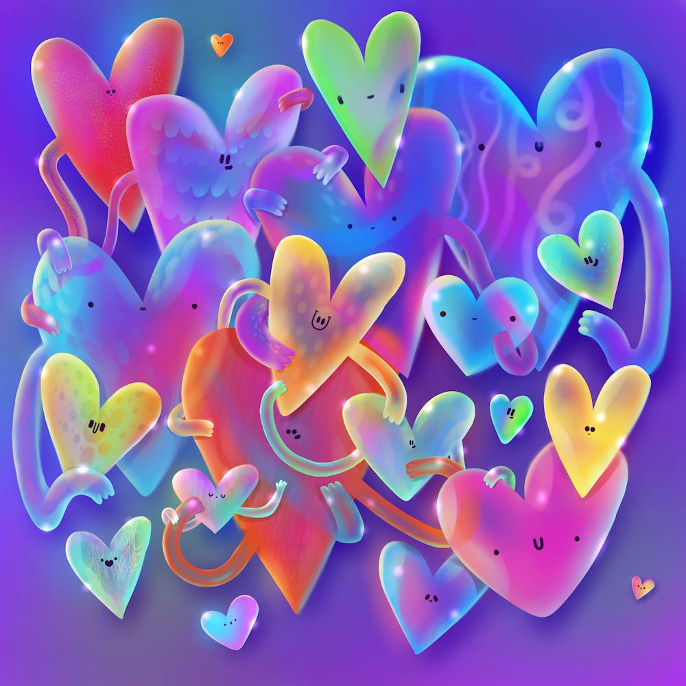 Kawaii rainbow glass Hearts