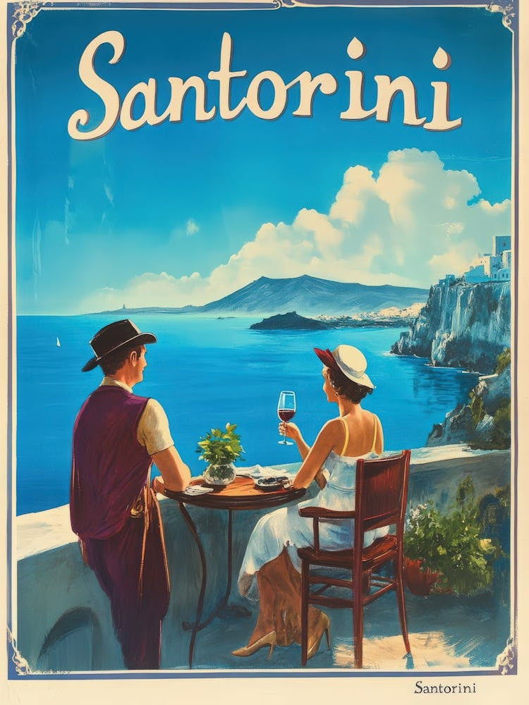Aihrgdesign A Mid Century Modern Travel Poster For Santorini 3