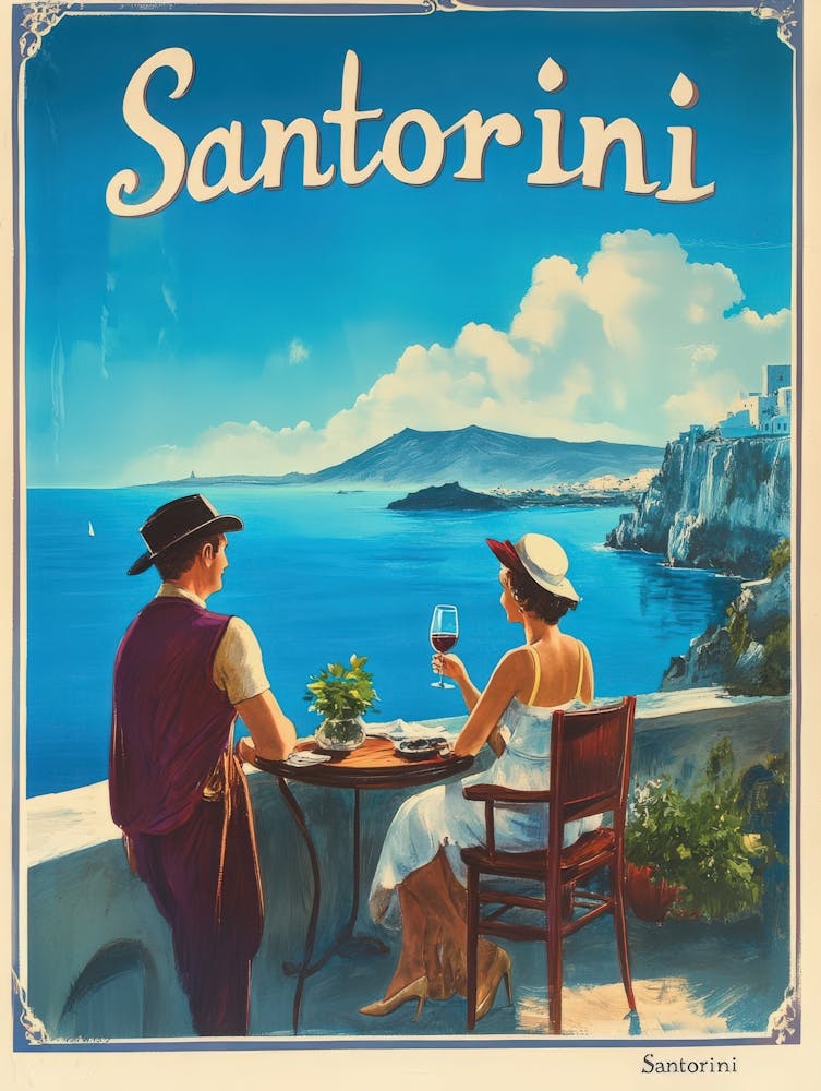 Aihrgdesign A Mid Century Modern Travel Poster For Santorini 3