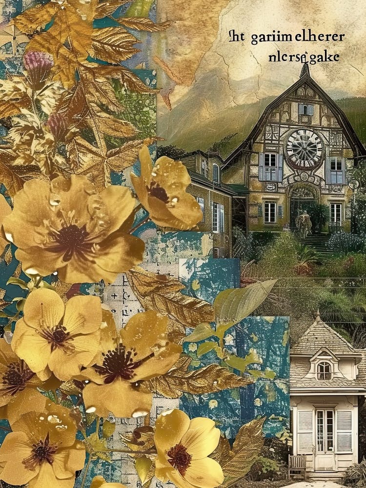 Dried Flowers Scrapbook Collage Cottage 1