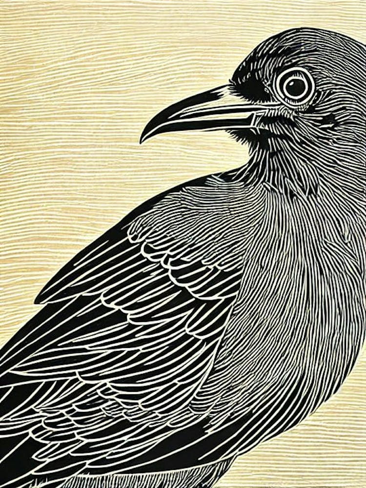 Crow 2 Linocut Bird