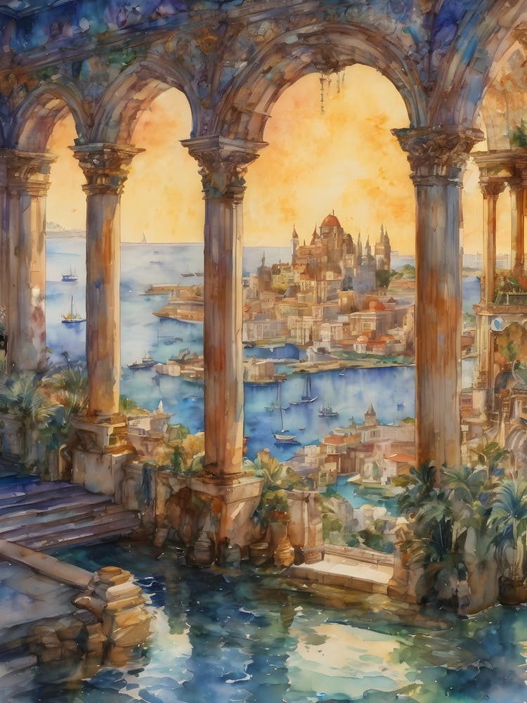 Lost City of Atlantis ~ Mythological Watercolour Painting of Enchanting Pagan Dreamy Seaworld of Lemuria Lost Lands Artwork Greek Underwater Mermaids World of Higher Consciousness ~ Witchy Yoga Spiritual Awakening Third Eye Sight Visions of Ancient Realms