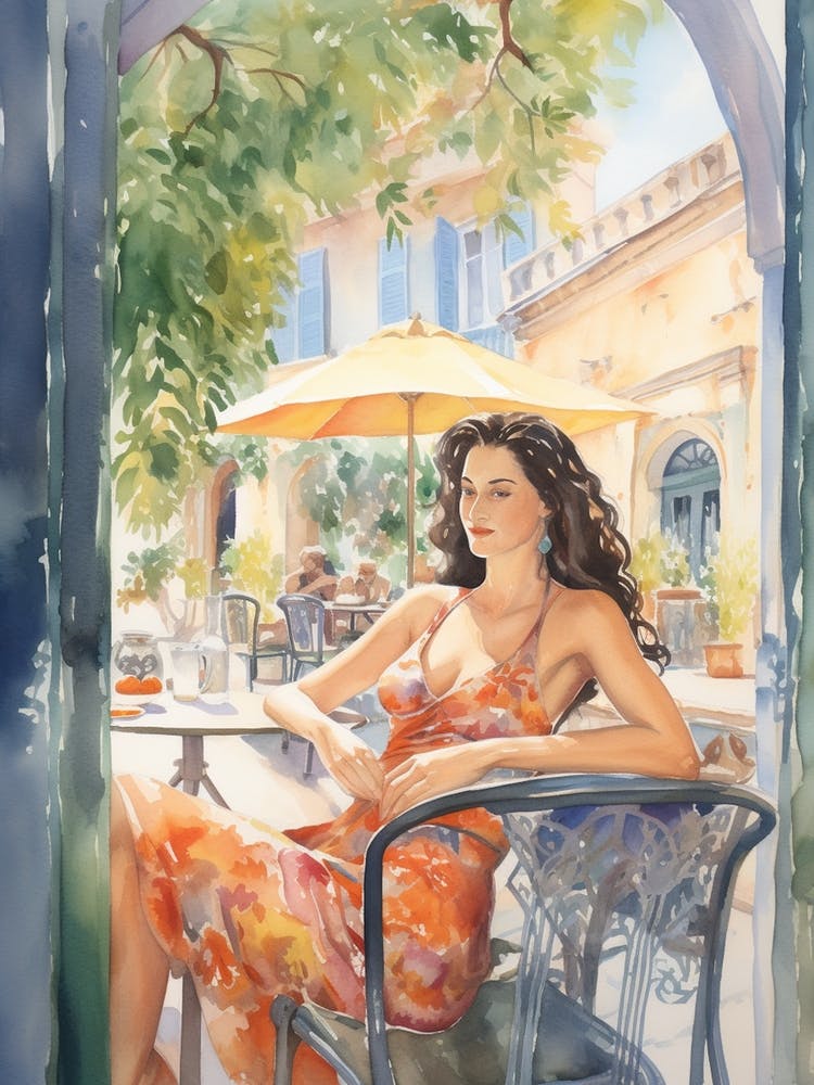 At A Cafe In Split Croatia Watercolour