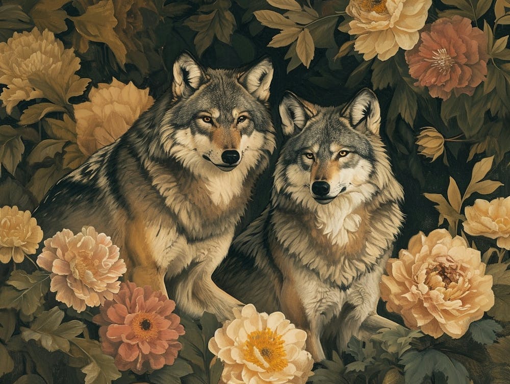 Floral Animal Illustration Timber Wolf 4
