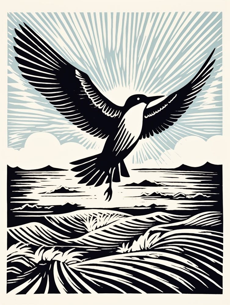 B&W Bird Linocut Common Tern 1