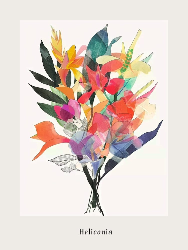 Heliconia 1 Collage Flower Bouquet Poster