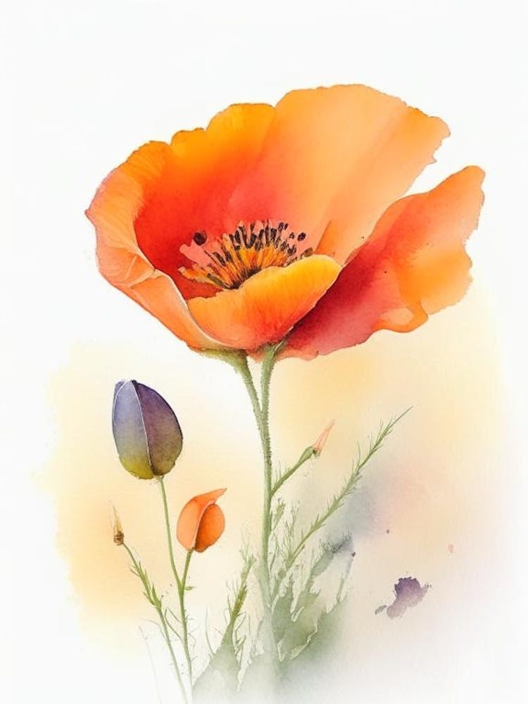 California Poppy Wildflower Watercolour 1