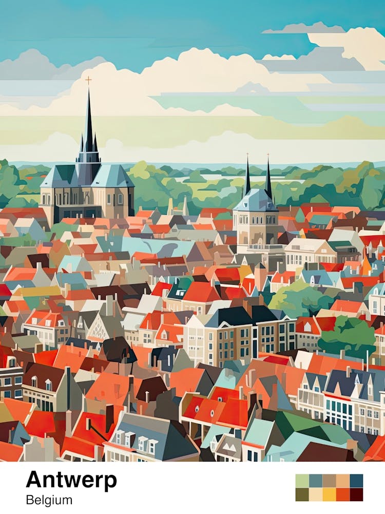 Antwerp, Belgium, Geometric Illustration 3 Poster