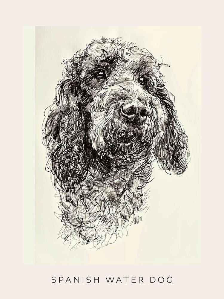 Spanish Water Dog Line Sketch 2 Poster