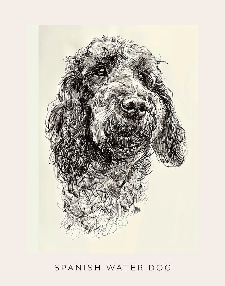 Spanish Water Dog Line Sketch 2 Poster