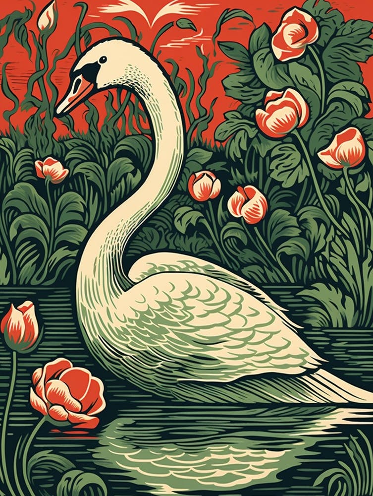 Vintage Bird Linocut Swan 4