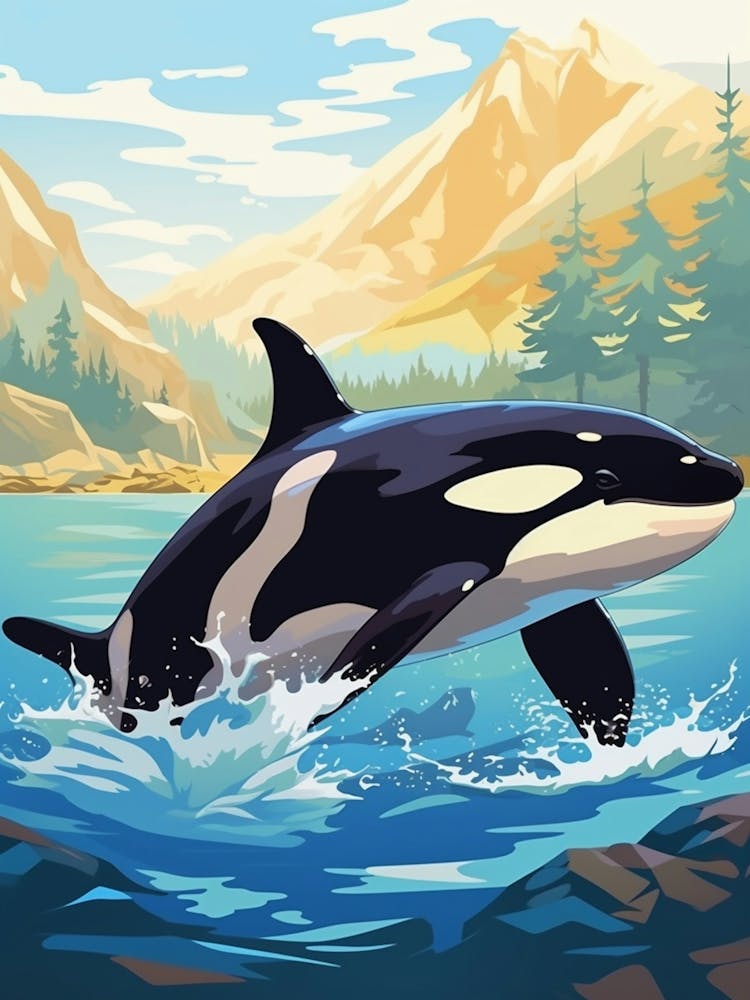 Orca-Wal Planschend Blockfarben