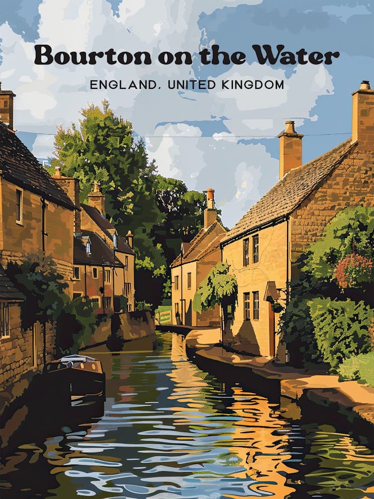 Bourton On The Water England Vintage Art Illustration
