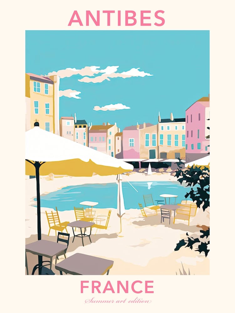 Antibes, France, Flat Pastels Tones Illustration 3 Poster