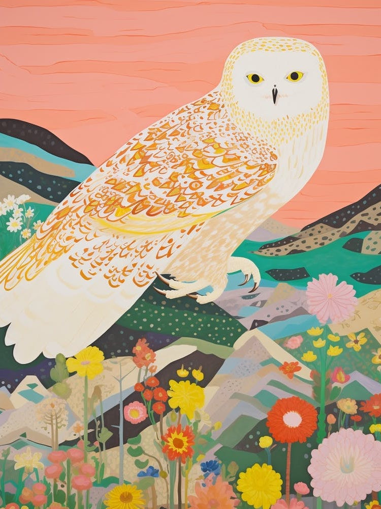 Maximalist Bird Painting Snowy Owl 2