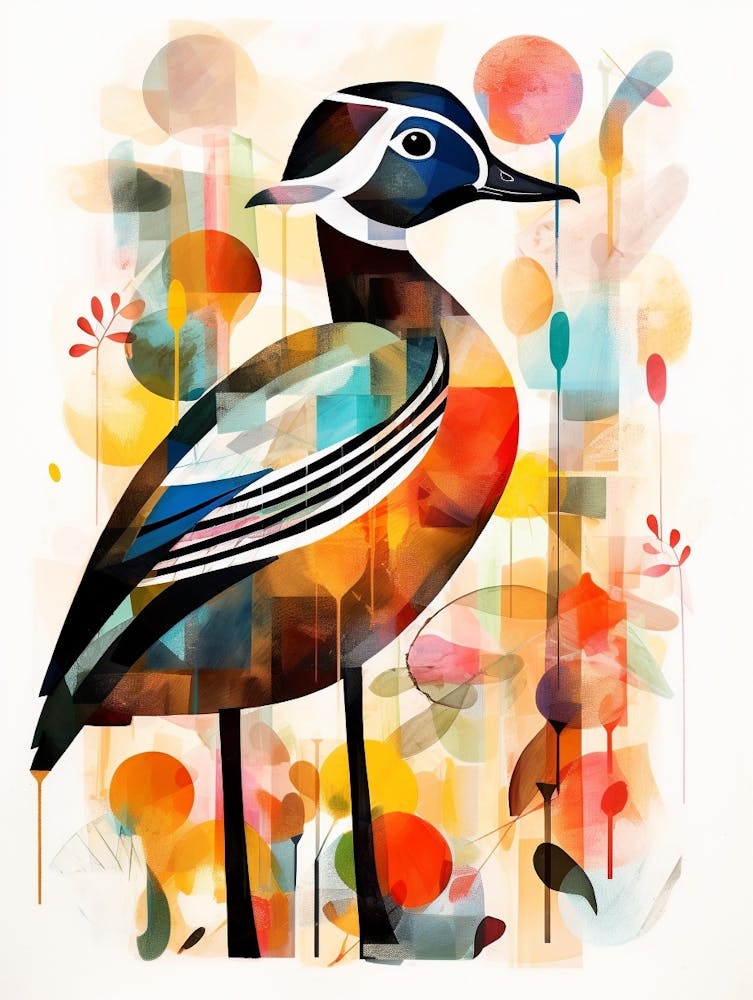 Bird Painting Collage Wood Duck 4