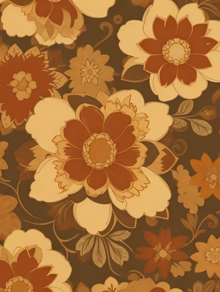 Nostalgisches Retro Blumenmuster mit Stilvollen Stilisierten Mustern in Warmen Erdfarben Serie - 2