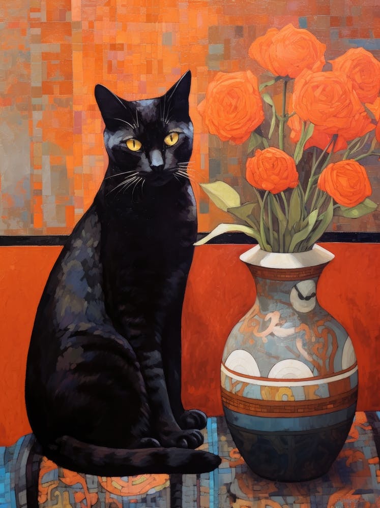 Black Cat With Roses 2