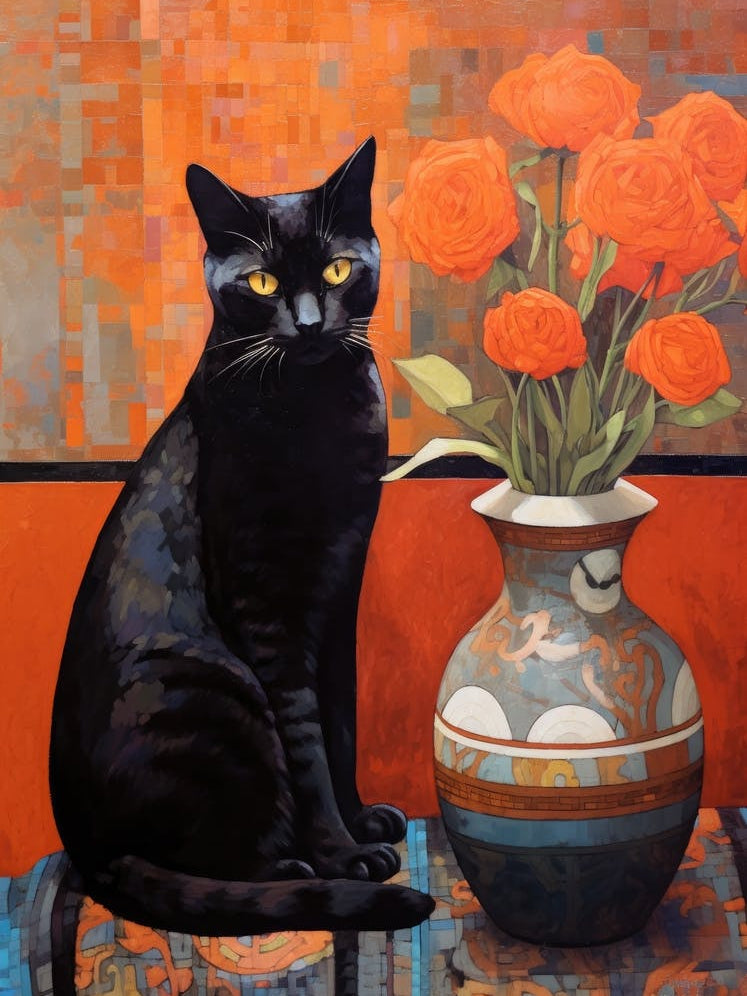 Black Cat With Roses 2