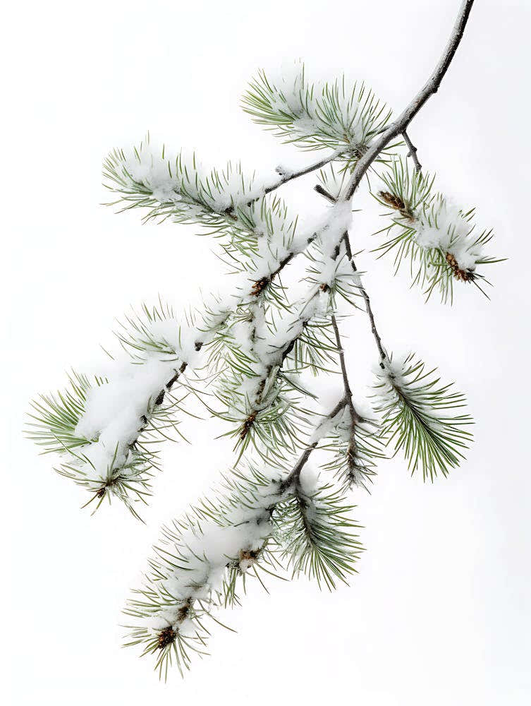 Pine Branch Covered in Snow
