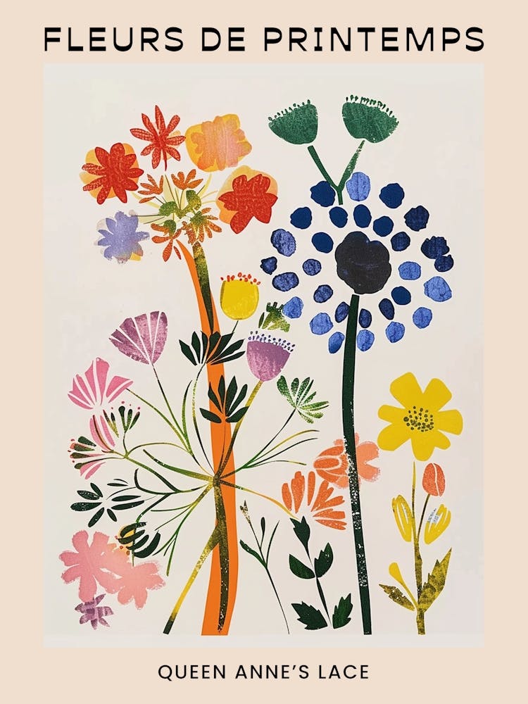 Frühlingsblumen Französisches Poster Queen Annes Lace 2