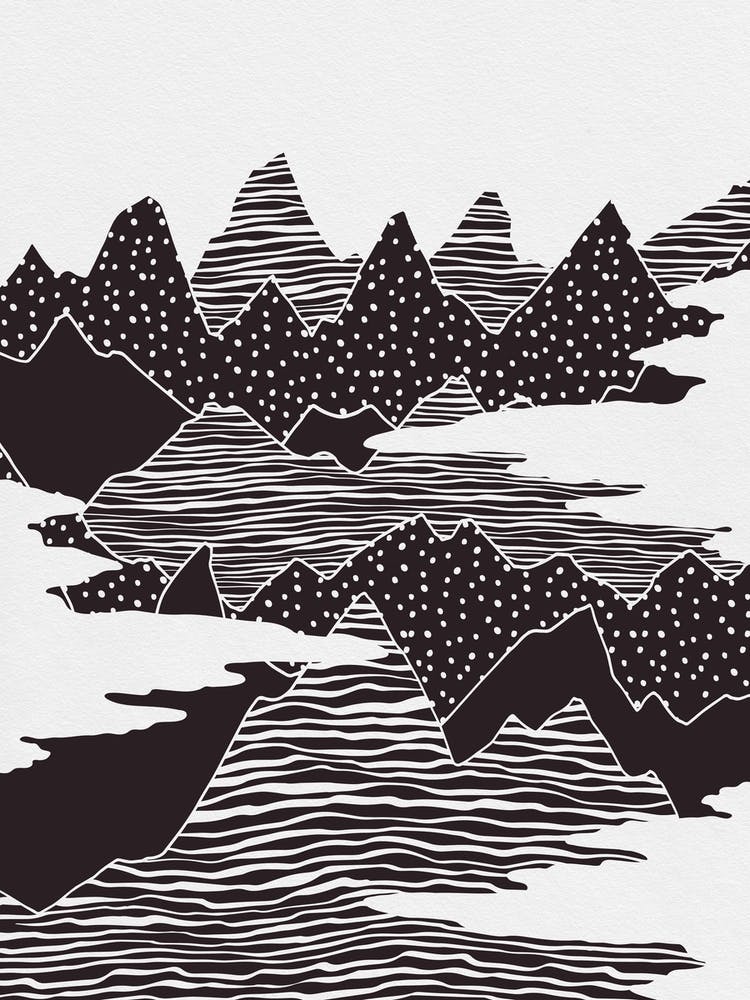 Monochrome Abstract Mountain Landscape Illustration