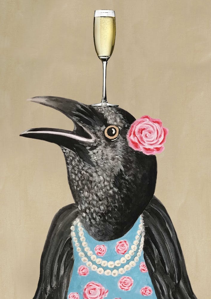 Craw With Champagne Glass Brown & Black