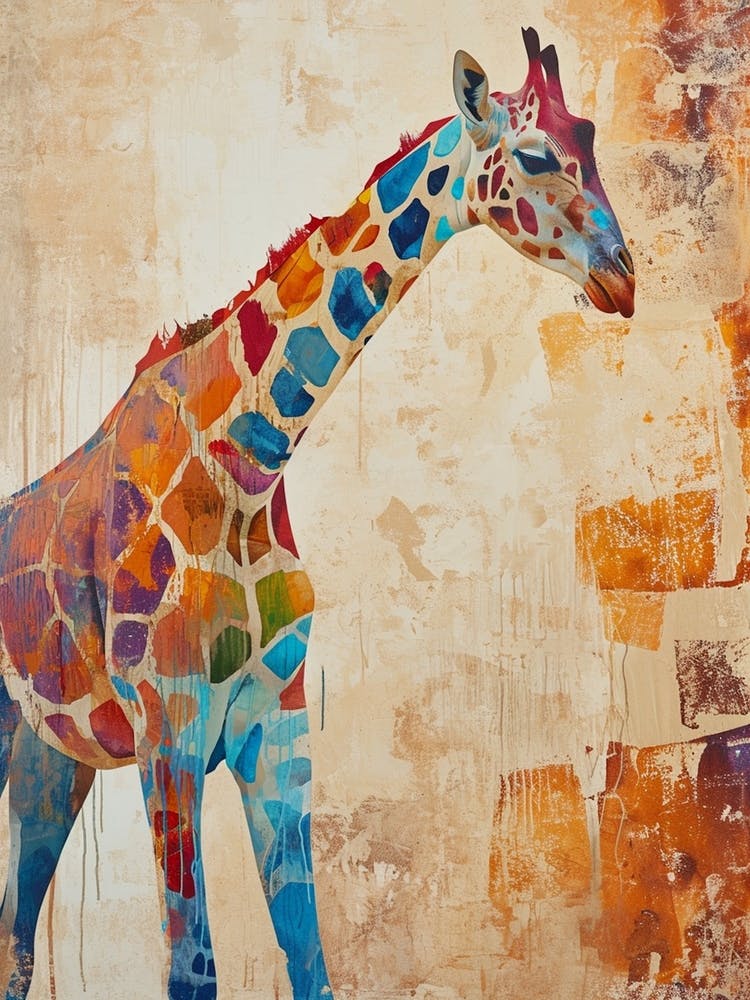 Textured Watercolour Of A Giraffe