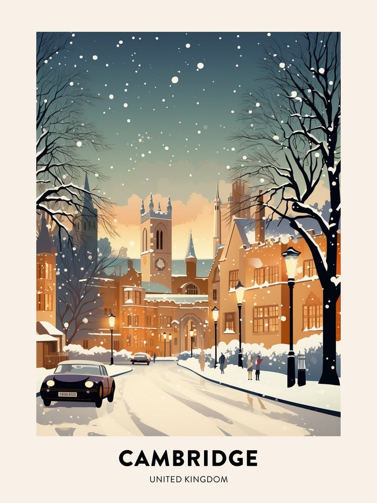 Winter Night  Travel Poster Cambridge United Kingdom 1