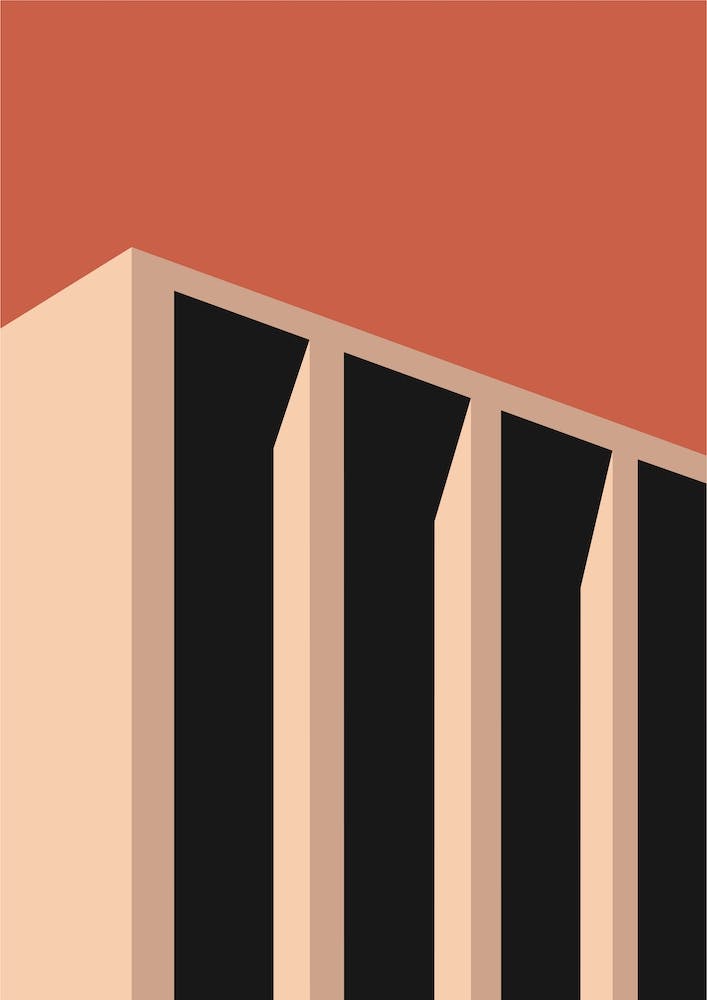 Bauhaus Architecture Sunset 3 Brick Red