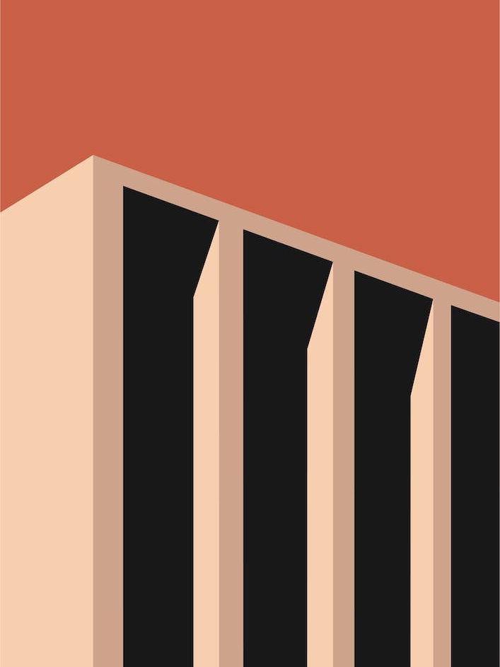 Bauhaus Architecture Sunset 3 Brick Red