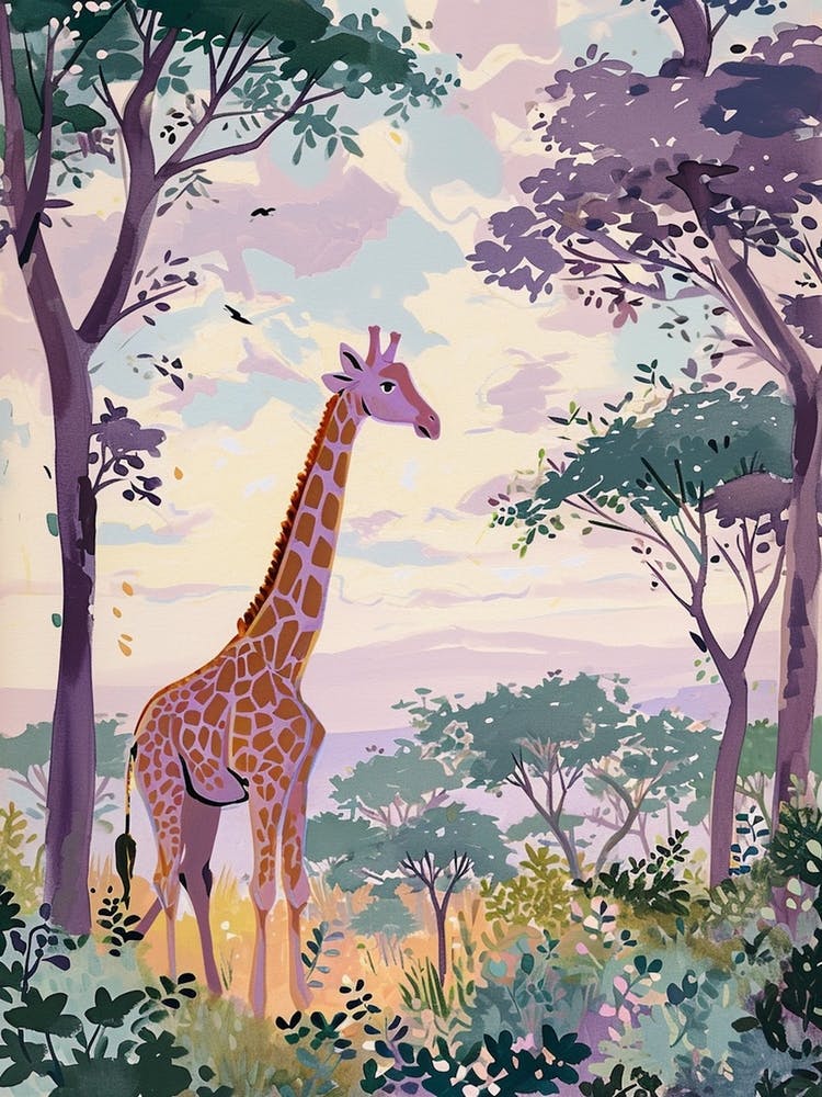 Giraffes By The Tress Illustration 4