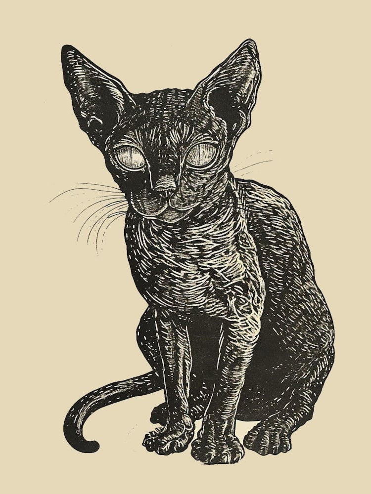 Devon Rex Linocut Blockprint 6
