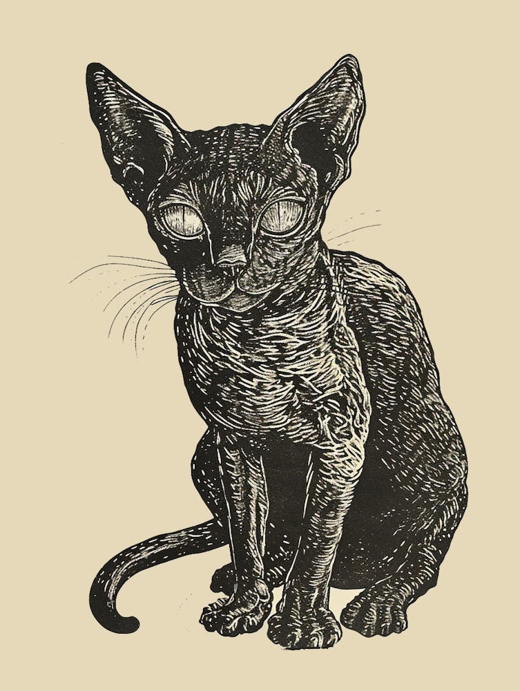 Devon Rex Linocut Blockprint 6