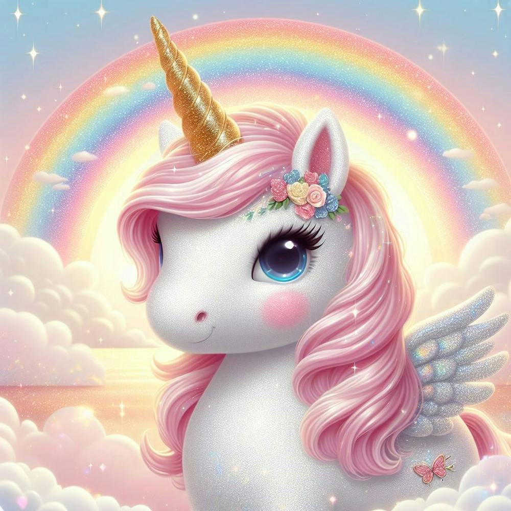 Licorne avec soleil et arc-en-ciel