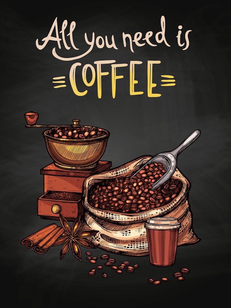 All You Need Is Coffee — coffee print, kitchen art, kitchen wall decor