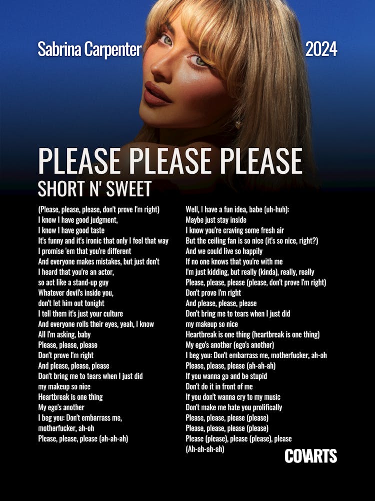 Please Please Please Sabrina Carpenter - Lyrics Poster