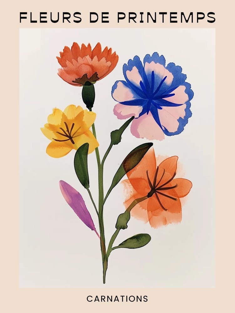 Spring Floral French Poster  Carnations 1