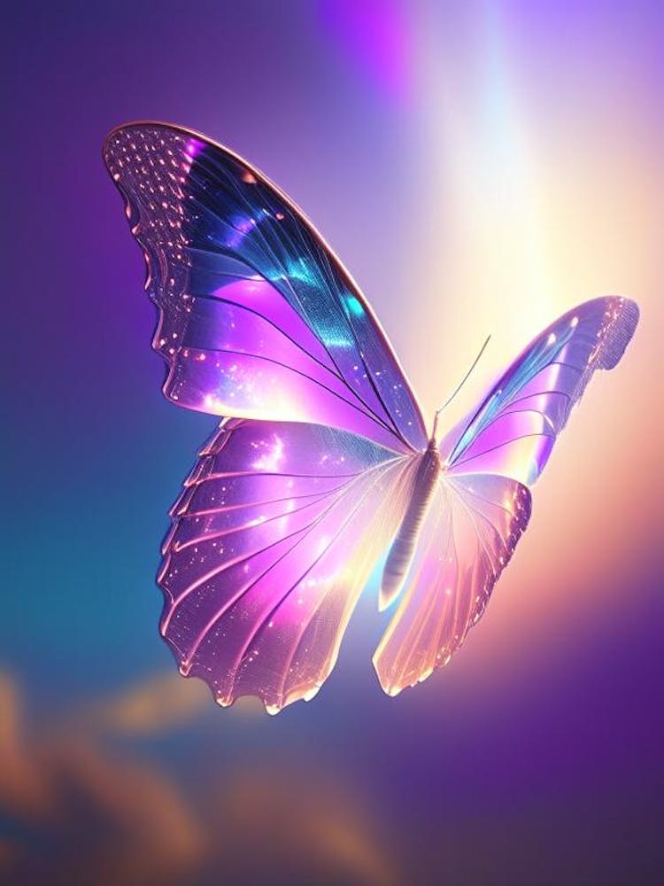 Butterfly Flying In Sky Holographic 1