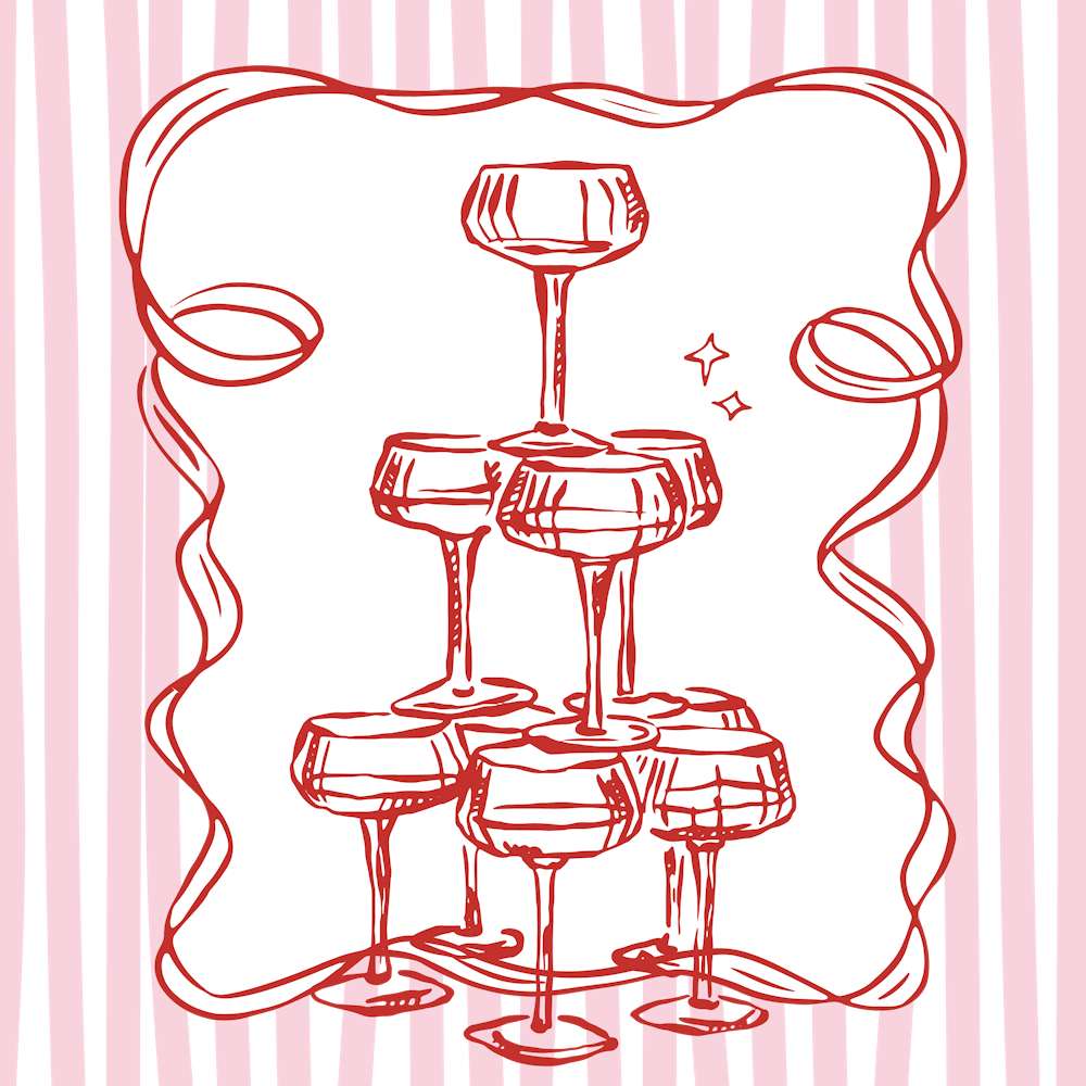 Cocktail Glass Pyramid against soft pink stripped background 1