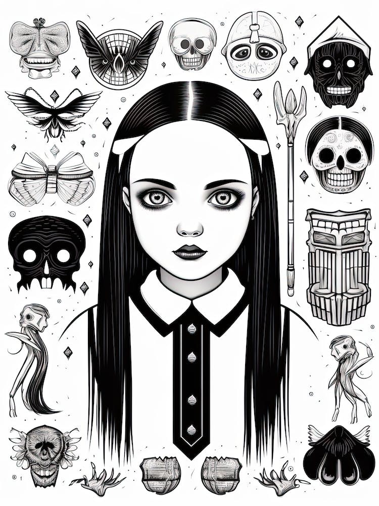 Portrait Of Wednesday Addams World Line Art 2 Fan Art