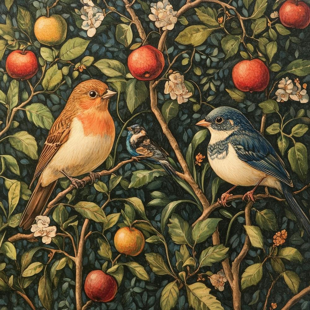 Vögel in einem Apfelbaum Kunst 2