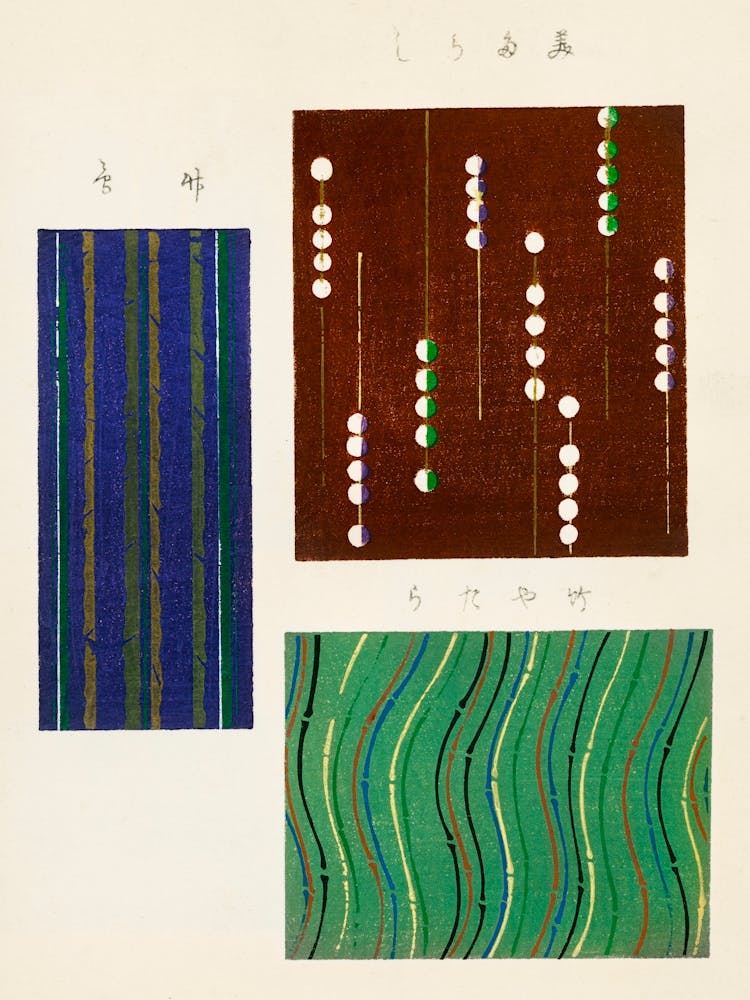 Vintage Ukiyo-e Woodblock Print Of Japanese Textile, Shima Shima, Furuya Korin (188)